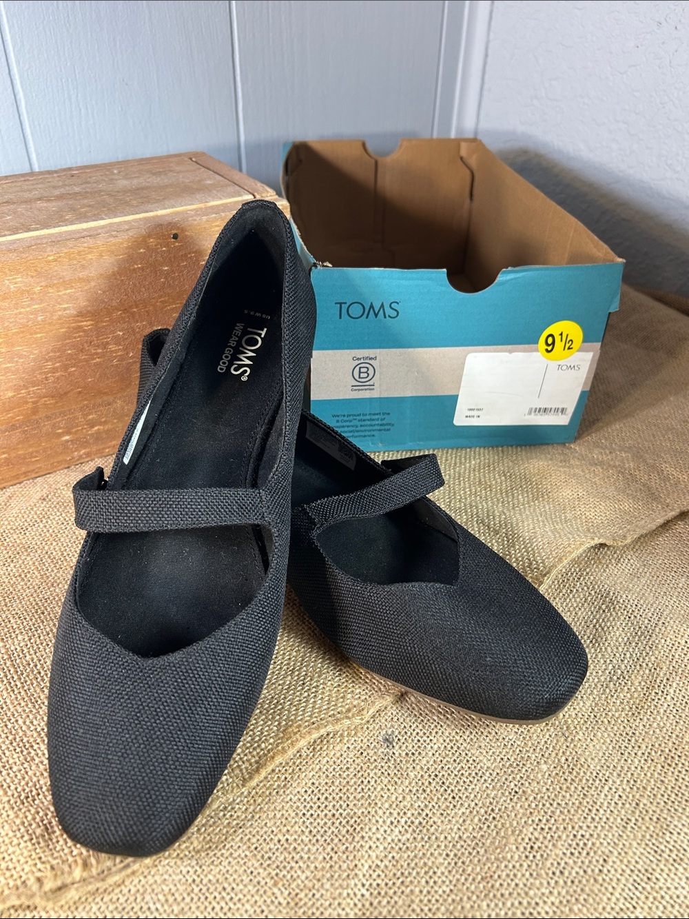Toms Black Canvas Mary Jane Flats with Strap - Picture 7 of 10